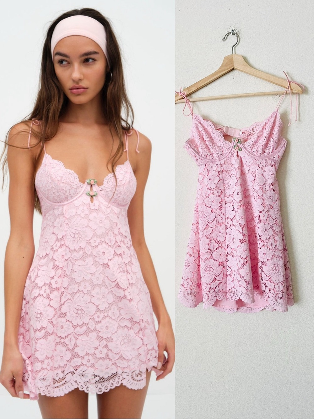 For Love & Lemons SMALL Creamsicle lace underwired slip dress in Pale Pink